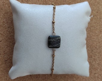 Jewel bracelet natural stone beads 10 mm jasper zebra green satellite chain stainless steel gold - gift idea woman