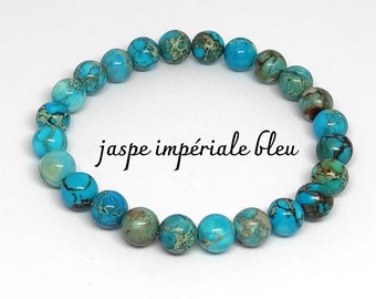 bright blue imperial jasper bracelet 8mm round beads natural stone sizes of your choice - gift idea for men and women