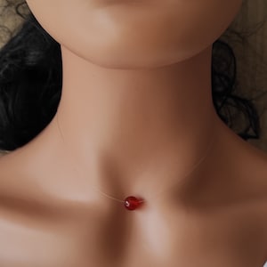choker necklace with transparent nylon thread, 8mm natural stone bead, carnelian, length of your choice, stainless steel clasp - gift idea for women