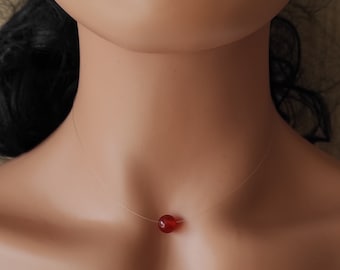 Choker necklace with transparent nylon thread, 8mm natural carnelian bead, length of your choice, stainless steel clasp - gift idea for women