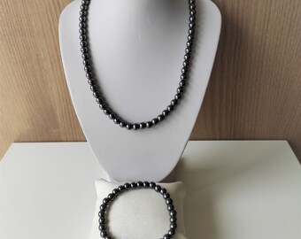 ensemble collier et bracelet perles hématite rondes 6 mm  longueur au choix - idée cadeau homme femme