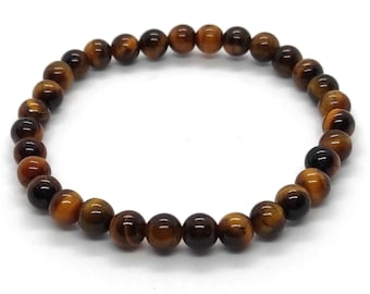 bracelet oeil de tigre 6mm perles pierre naturelle  tailles au choix - idée cadeau homme femme