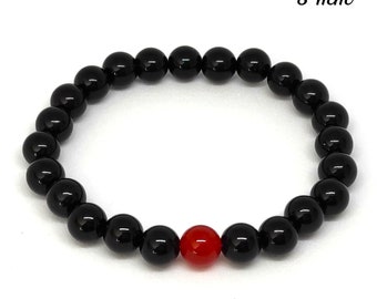 bracelet perles naturelles onyx noir cornaline 8 mm tailles au choix - idée cadeau homme femme