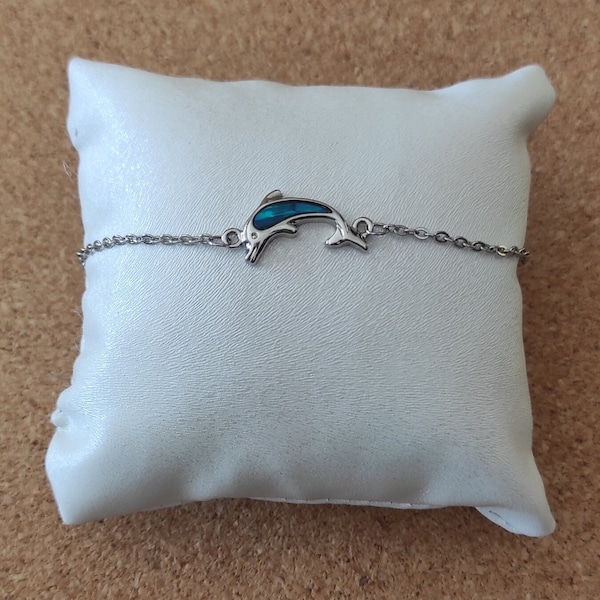 bracelet dolphin chain fine adjustable stainless steel abalone mother-of-pearl natural blue 3 models 4 sizes - gift idea woman child