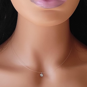 women's choker necklace transparent nylon thread small white zircon pendant stainless steel