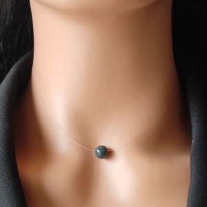 moss agate choker necklace transparent nylon thread natural stone 8mm length of your choice stainless steel clasp - gift idea for women