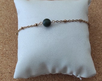 Jewel bracelet natural stone beads 8 mm agate foam satellite chain golden stainless steel - gift idea woman