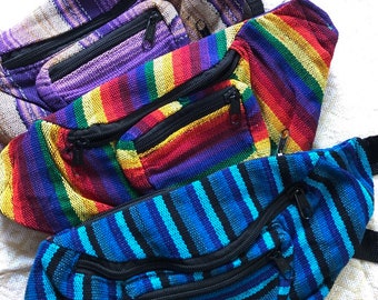Fanny pack, hand woven fanny pack, mexican fanny pack, Belt bag, Striped bag, Rainbow fanny pack