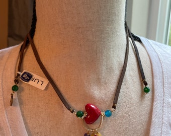 Mexican necklace, collar Mexicano, collar con corazón, necklace with heart, Artesania mexicana, adjustable necklace
