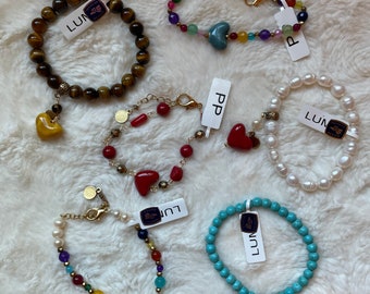 LUMA bracelet, Mexican bracelet, bracelet with heart, semi precious stone bracelet, pulsera mexicana, artesania mexicana