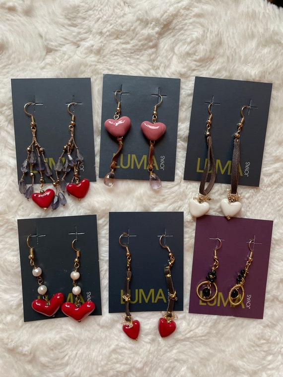 Mexican earrings, aretes mexicanos, aretes con corazón, boho earrings, joyería artesanal, Altrendy jewelry, earrings with heart