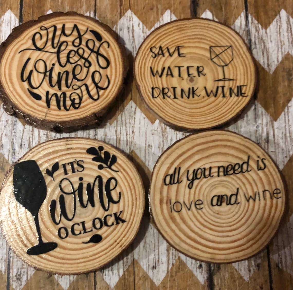 Wine themed wood coasters Etsy