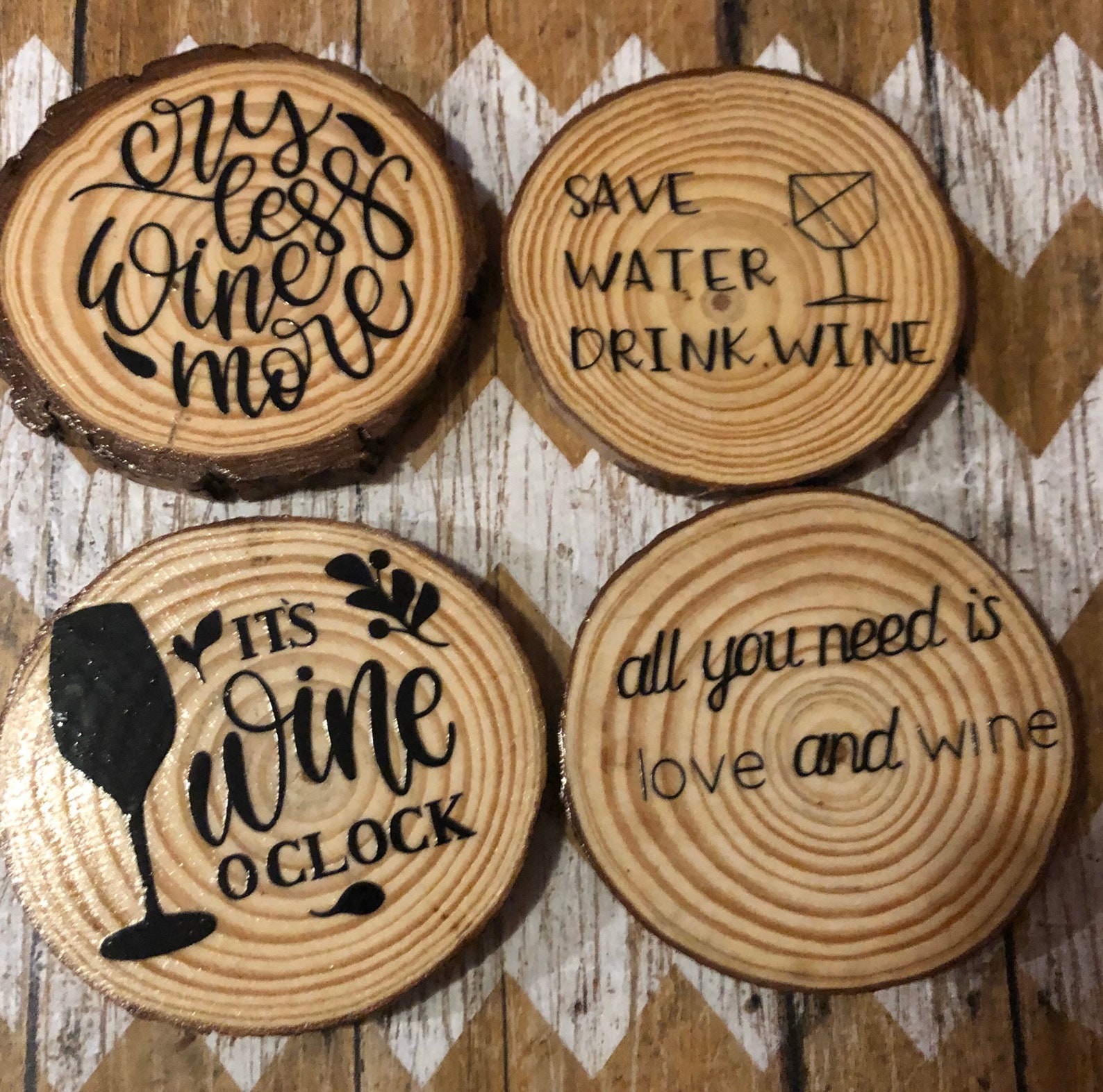 Wine themed wood coasters Etsy