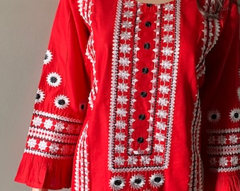 Embroidered Cotton Kurti: Pakistani/Indian Dress (L-XL)