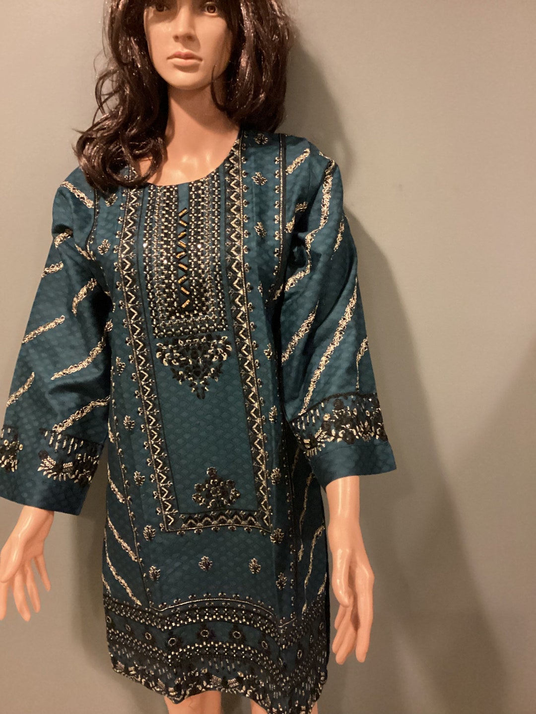 Teal Lahori Cotton Embroidered Kurti. Pakistani/indian Dress. ML.121