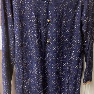 Blue Chiffon Chickenkari Dress: Embroidered Pakistani Indian Outfit