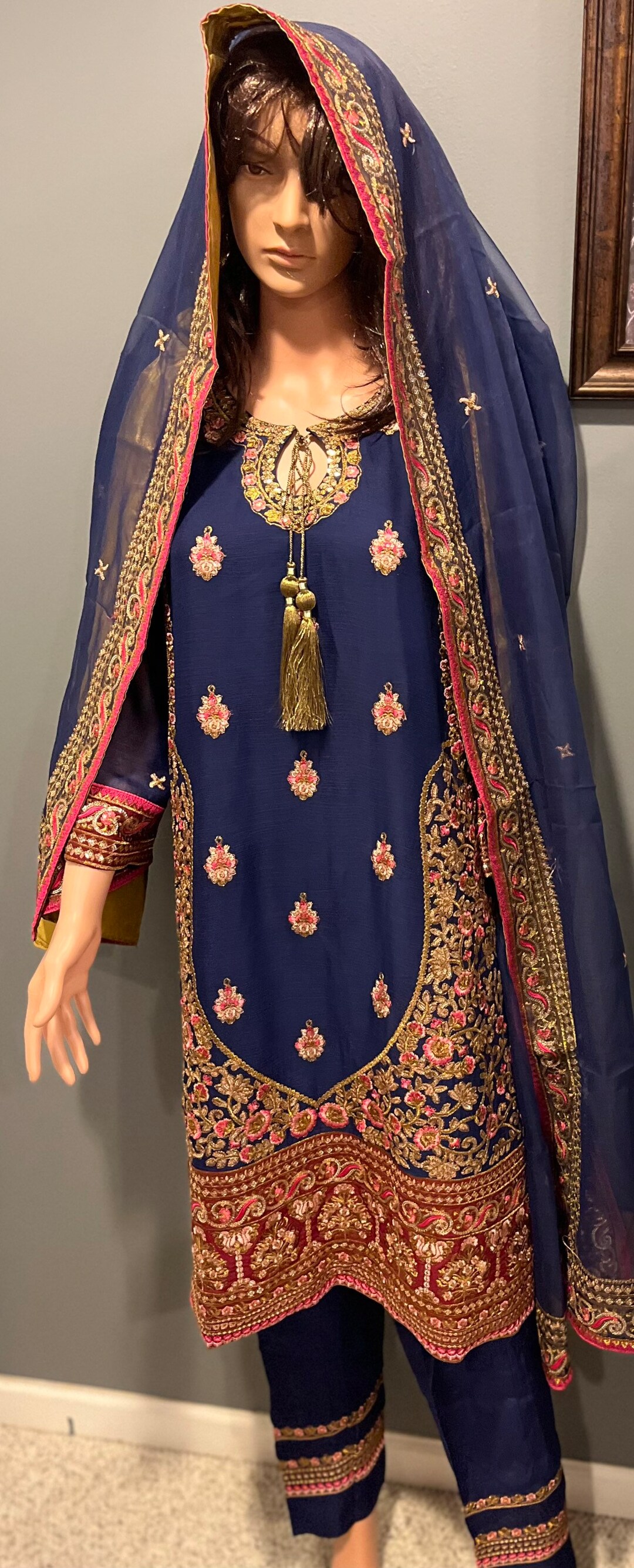 Light Blue Pakistani Embroidered Chiffon Maxi - Long Frock Suit for Women