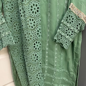 Embroidered Pakistani Dress: Light Green Mehndi Outfit