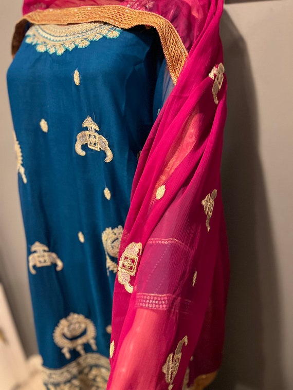 Royal Blue and Shocking Pink Pakistani Dress in Chiffon With Silk Palazzo. Etsy