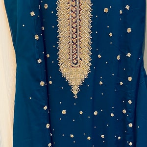 Embroidered Chiffon Pakistani Dress: Stone Work Frock, Laced Dupatta