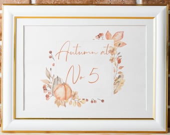 Autumn At Number House Print Pumpkin Design A4 Seasonal Autumnal Décor Wall Art