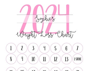 Personalised 2024 Weight Loss Chart Print with Stickers Diet Tracker