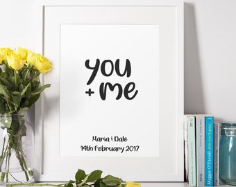 Couples You And Me Personalised Print Anniversary Engagement Custom Gift Love Valentines Mr and Mrs