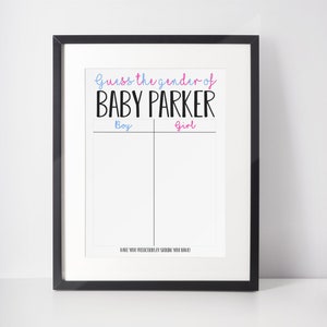 Personalised Guess The Gender Baby Shower Party Game Prediction Girl or Boy