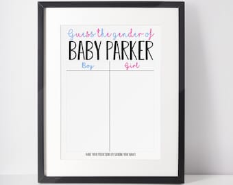 Personalised Guess The Gender Baby Shower Party Game Prediction Girl or Boy