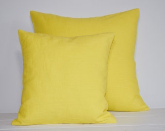 Yellow linen pillow cover , yellow linen throw pillow cover, decorative linen envelope pillow cover, decoratine cushion