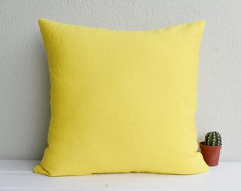 Yellow linen pillow cover , yellow linen throw pillow cover, decorative linen envelope pillow cover, decoratine cushion