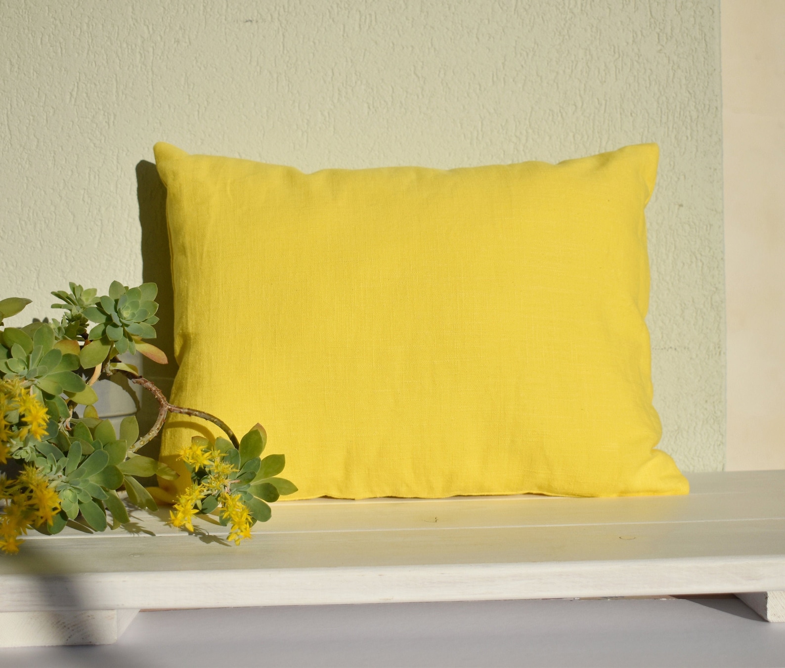 Yellow Linen Pillow Cover , Yellow Rectangular Linen Throw Pillow Cover