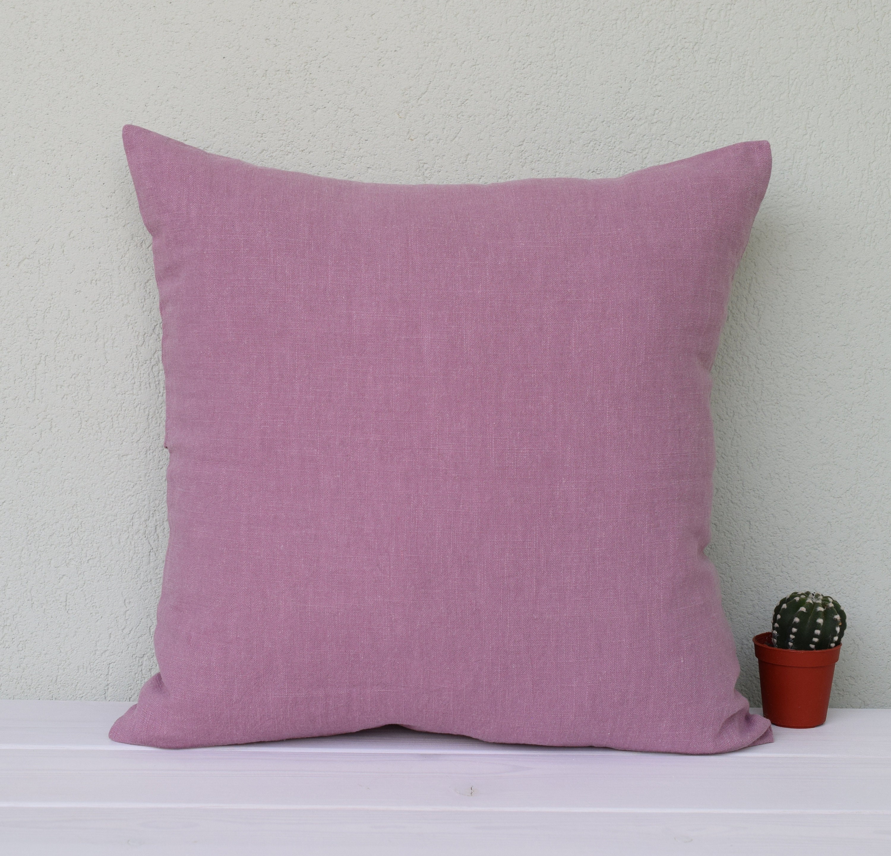 Lavender Linen Pillow Cover With Wooden Buttons Purple Linen Etsy