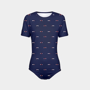 ABDL Vintage Race Car Pattern Blue Snap-Crotch Bodysuit