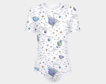 ABDL Pastel Planets White Snap-Crotch Bodysuit
