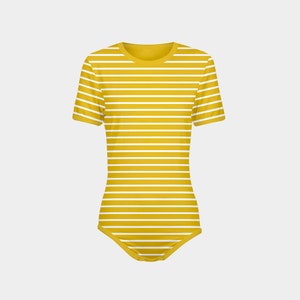 ABDL White Stripes Yellow Snap-Crotch Bodysuit