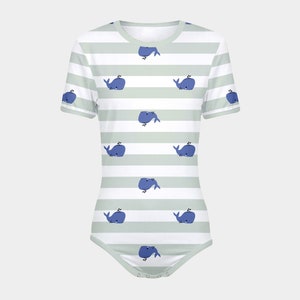 ABDL Whales and Stripes Snap-Crotch Bodysuit