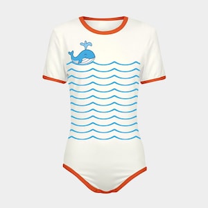 ABDL Whale and Waves Snap-Crotch Bodysuit