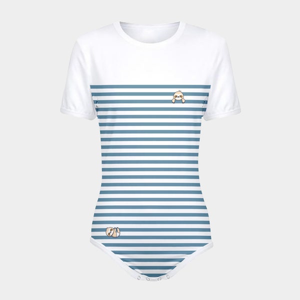 ABDL Just Hanging Out Sloths and Stripes Snap-Crotch Bodysuit