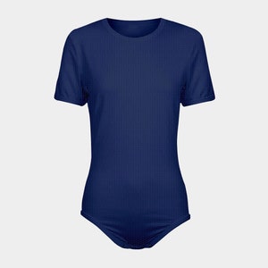 Camiseta interior tipo body con botones a presión en azul marino y lunares blancos ABDL