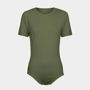 ABDL White Polka Dots Army Green Snap-Crotch Bodysuit Undershirt