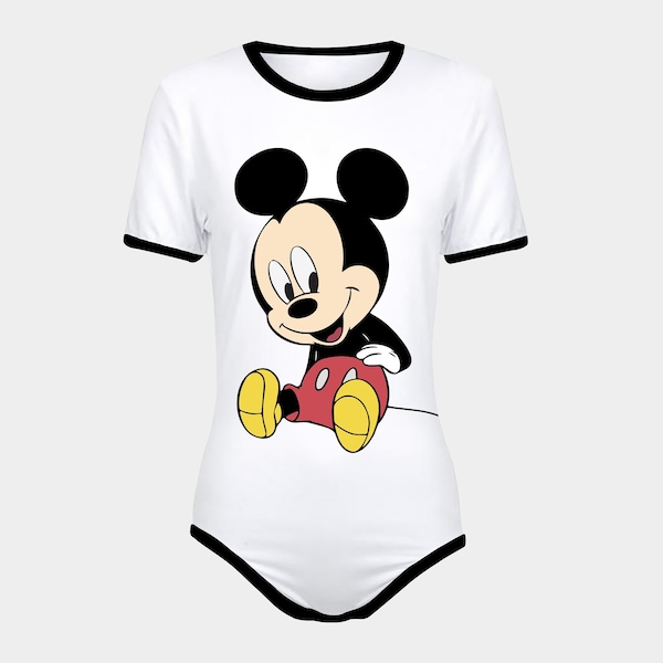 ABDL Baby Mickey Black and White Snap-Crotch Bodysuit