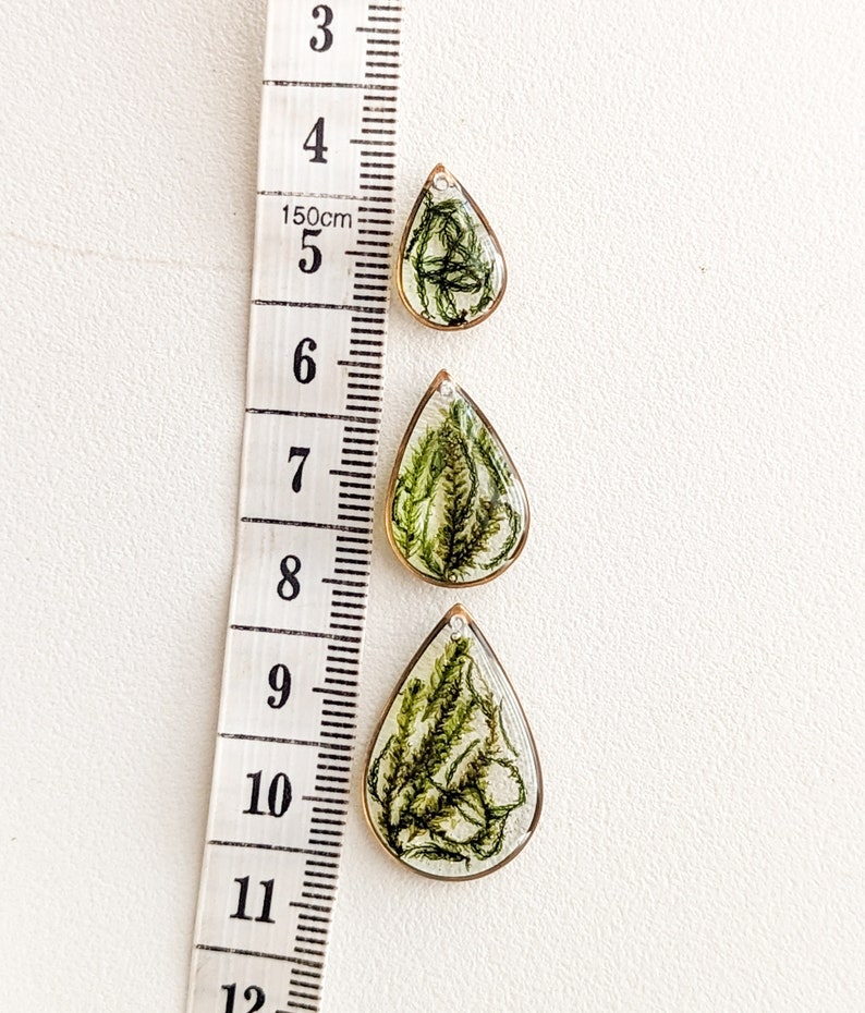 Real Dried Moss Earrings real preserved moss, cottagecore nature inspired gold earrings image 5