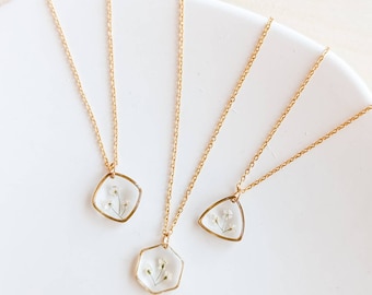 Dainty Gold Pressed Flower Necklace