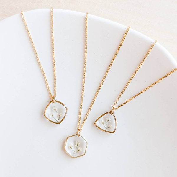 Dainty Gold Pressed Flower Necklace