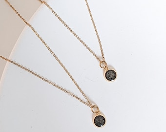 Tofino BC Sand Necklace -Dainty Gold fine chain Necklace with tiny circle pendant filled with sand - Gold Plated Stainless Steel