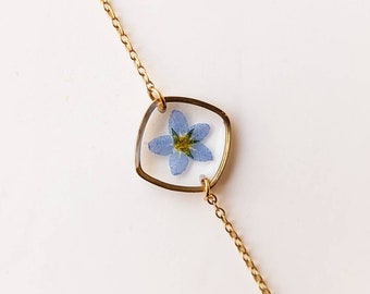 Bracelet fine chaîne Forget Me Not - Acier inoxydable plaqué or - Bracelet en or véritable « myosotis » délicat