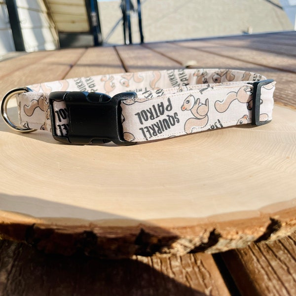 Squirrel Patrol Collar/Funny dog Collars/Boy or girl dog collars/squirrel dog collar/Cotton dog collar/Fabric dog collar/durable dog collar/