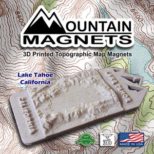 Lake Tahoe, 3D-geprinte topografische kaartmagneet - bergmagneten