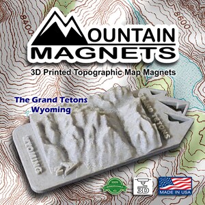 Grand Tetons, 3D gedrukte topografische kaart magneet-berg magneten